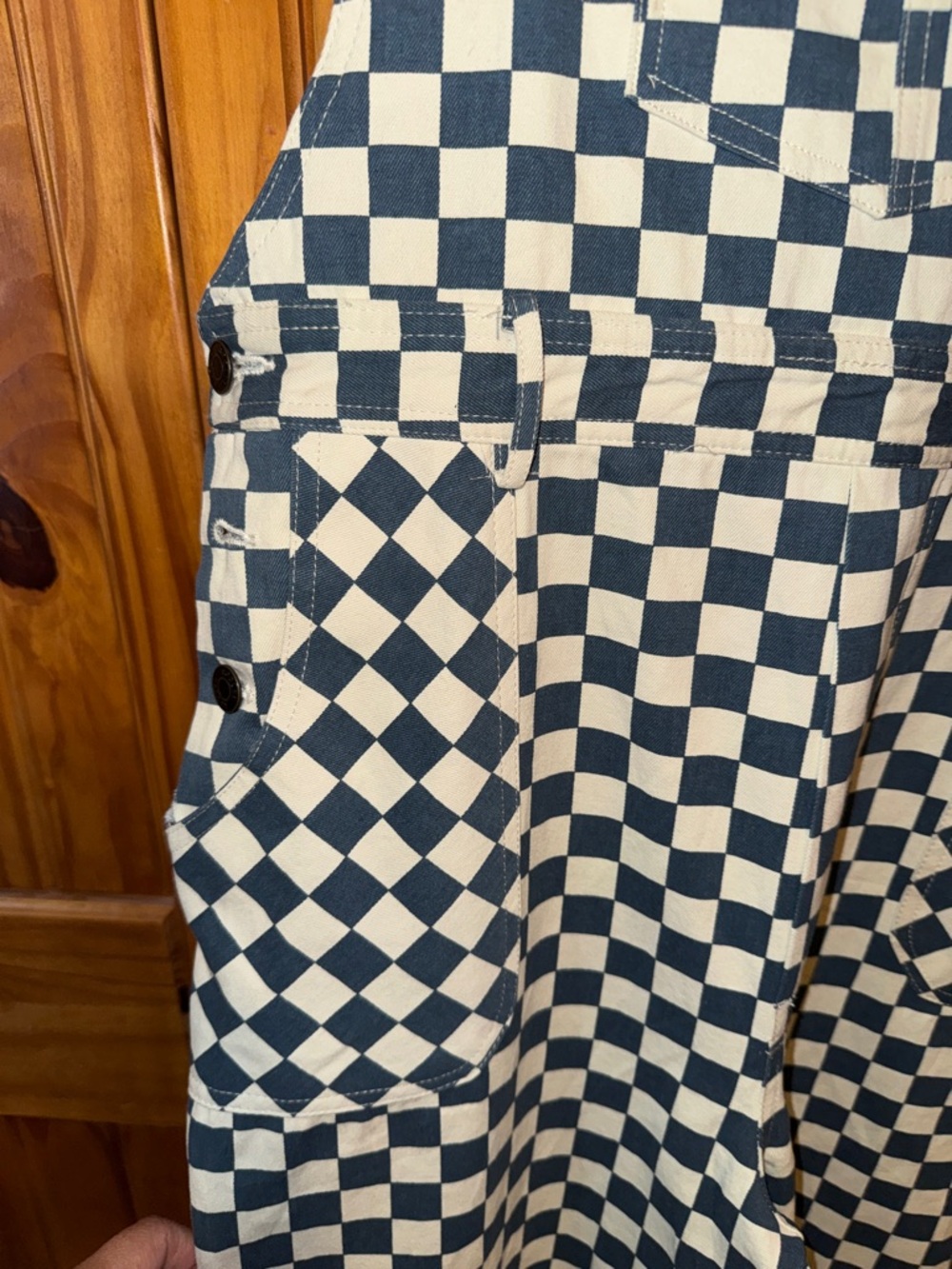 Roolee Blue and cream Checkered Women’s Overalls - Picture 4 of 4